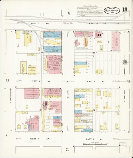 Sanborn Fire Insurance Map from Hutchinson, Reno County, Kansas (1915), Sheet #0019 - Historic Sanborn Fire Insurance Map Print, vintage old map wall art, antique decor, genealogy gift, Kansas Kansas map