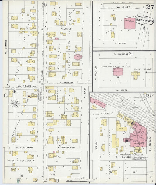 Sanborn Fire Insurance Map from Bloomington, McLean County, Illinois (1896), Sheet #0027 - Historic Sanborn Fire Insurance Map Print, vintage old map wall art, antique decor, genealogy gift, Illinois Illinois map