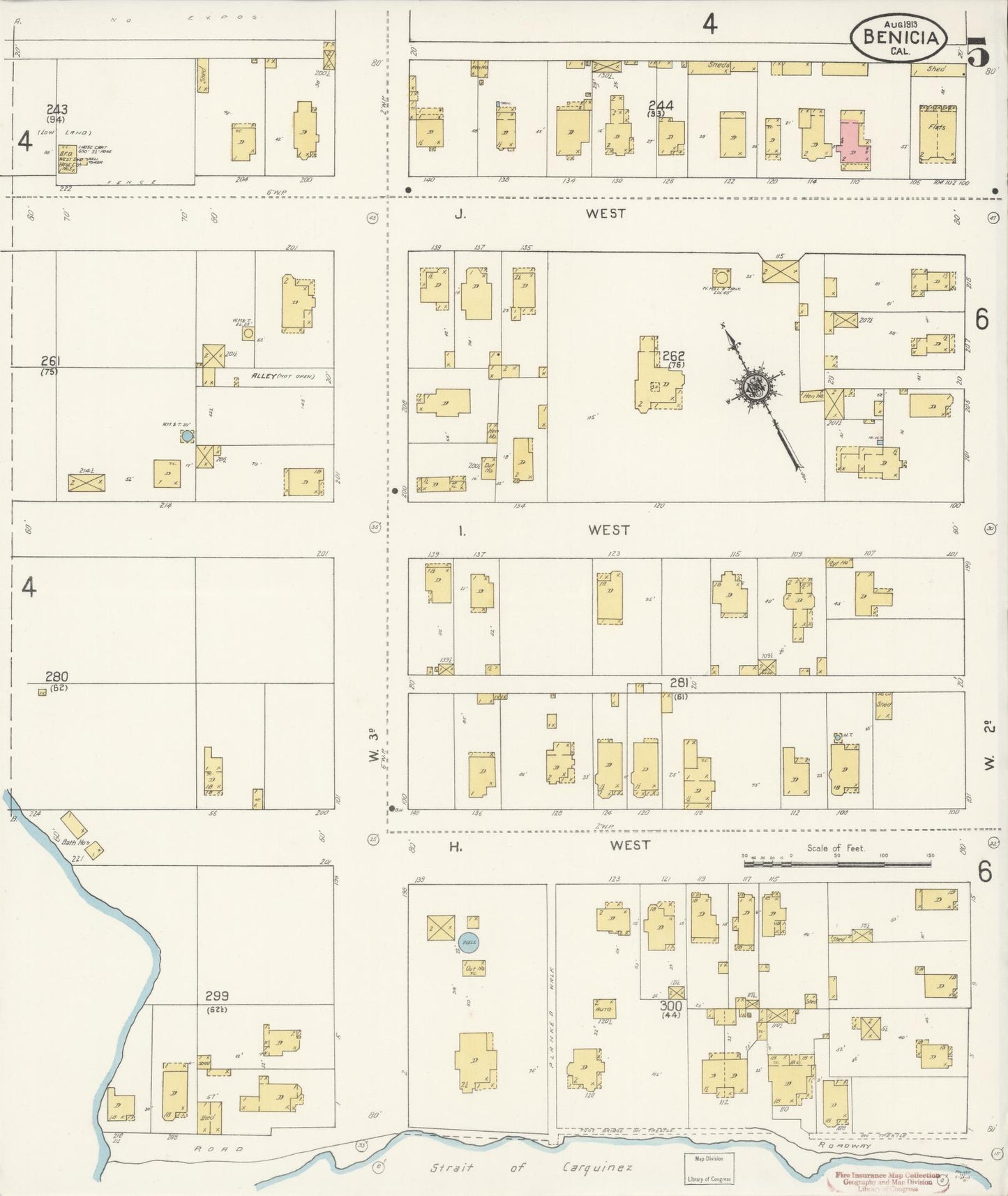 Sanborn Fire Insurance Map from Benicia, Solano County, California (1913), Sheet #0005 - Historic Sanborn Fire Insurance Map Print, vintage old map wall art, antique decor, genealogy gift, California California map