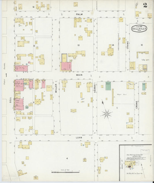 Sanborn Fire Insurance Map from Bellville, Austin County, Texas (1896), Sheet #0002 - Historic Sanborn Fire Insurance Map Print, vintage old map wall art, antique decor, genealogy gift, Texas Texas map