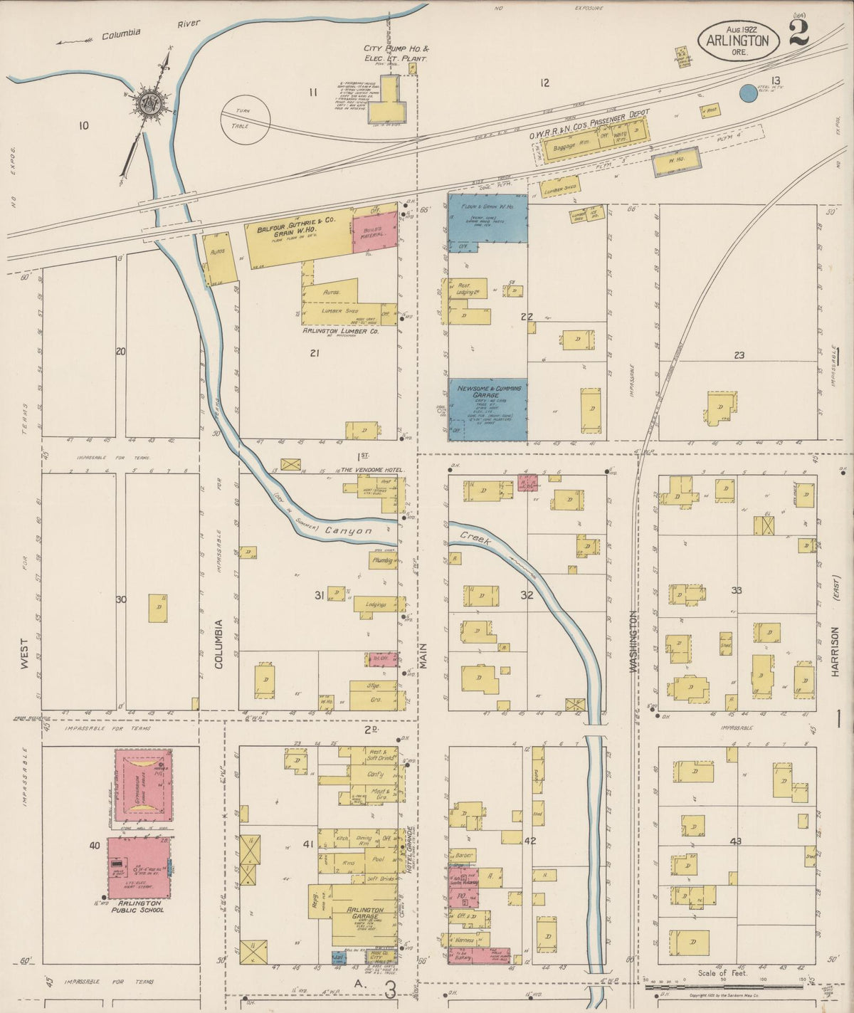 Sanborn Fire Insurance Map from Arlington, Gilliam County, Oregon (1922), Sheet #0002 - Historic Sanborn Fire Insurance Map Print, vintage old map wall art, antique decor, genealogy gift, Oregon Oregon map