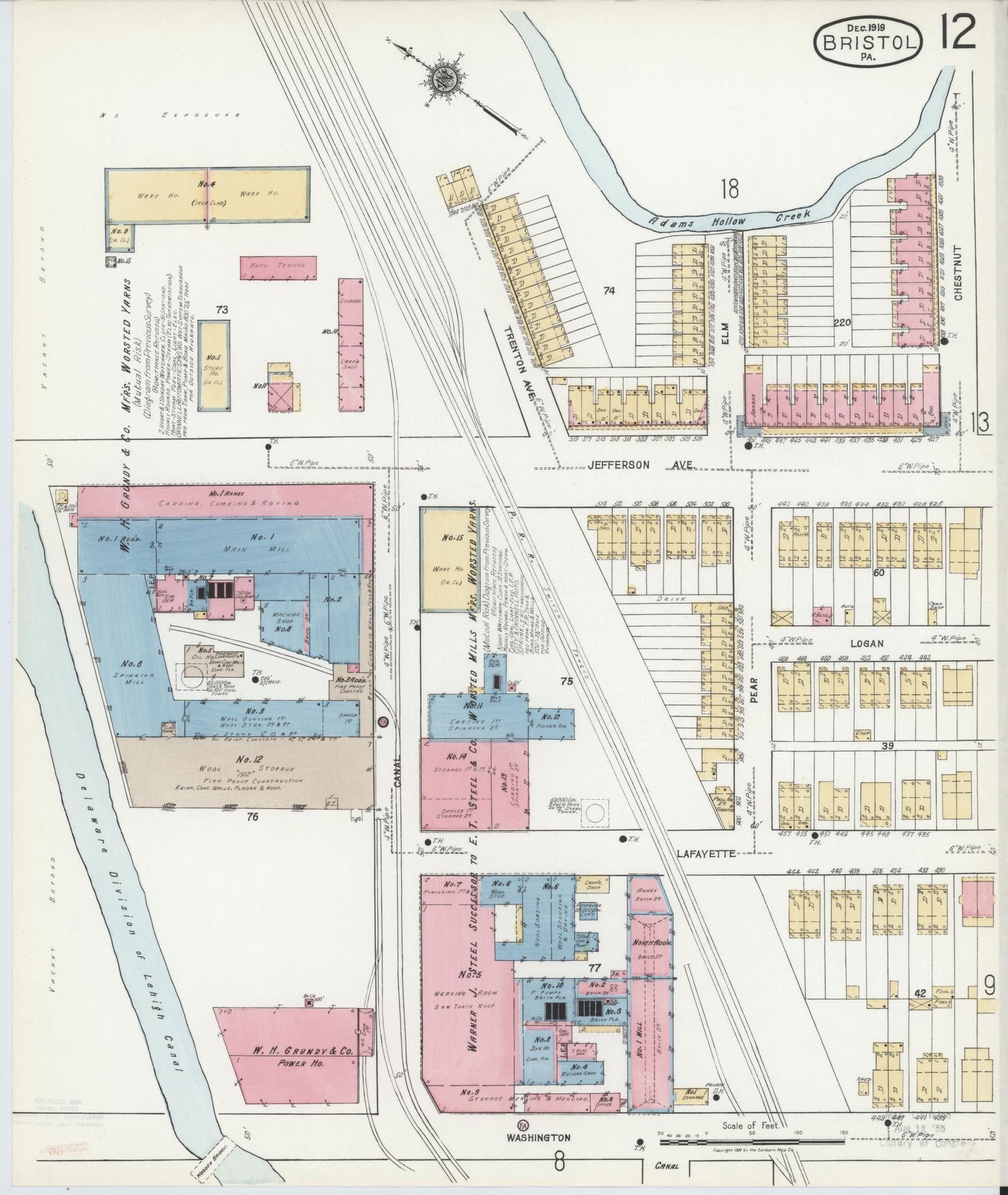 Sanborn Fire Insurance Map from Bristol, Bucks County, Pennsylvania (1927), Sheet #0012 - Historic Sanborn Fire Insurance Map Print, vintage old map wall art, antique decor, genealogy gift, Pennsylvania Pennsylvania map