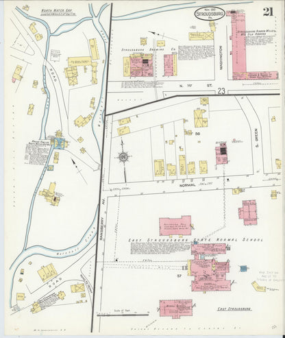 Sanborn Fire Insurance Map from Stroudsburg, Monroe County, Pennsylvania (1912), Sheet #0021 - Historic Sanborn Fire Insurance Map Print, vintage old map wall art, antique decor, genealogy gift, Pennsylvania Pennsylvania map