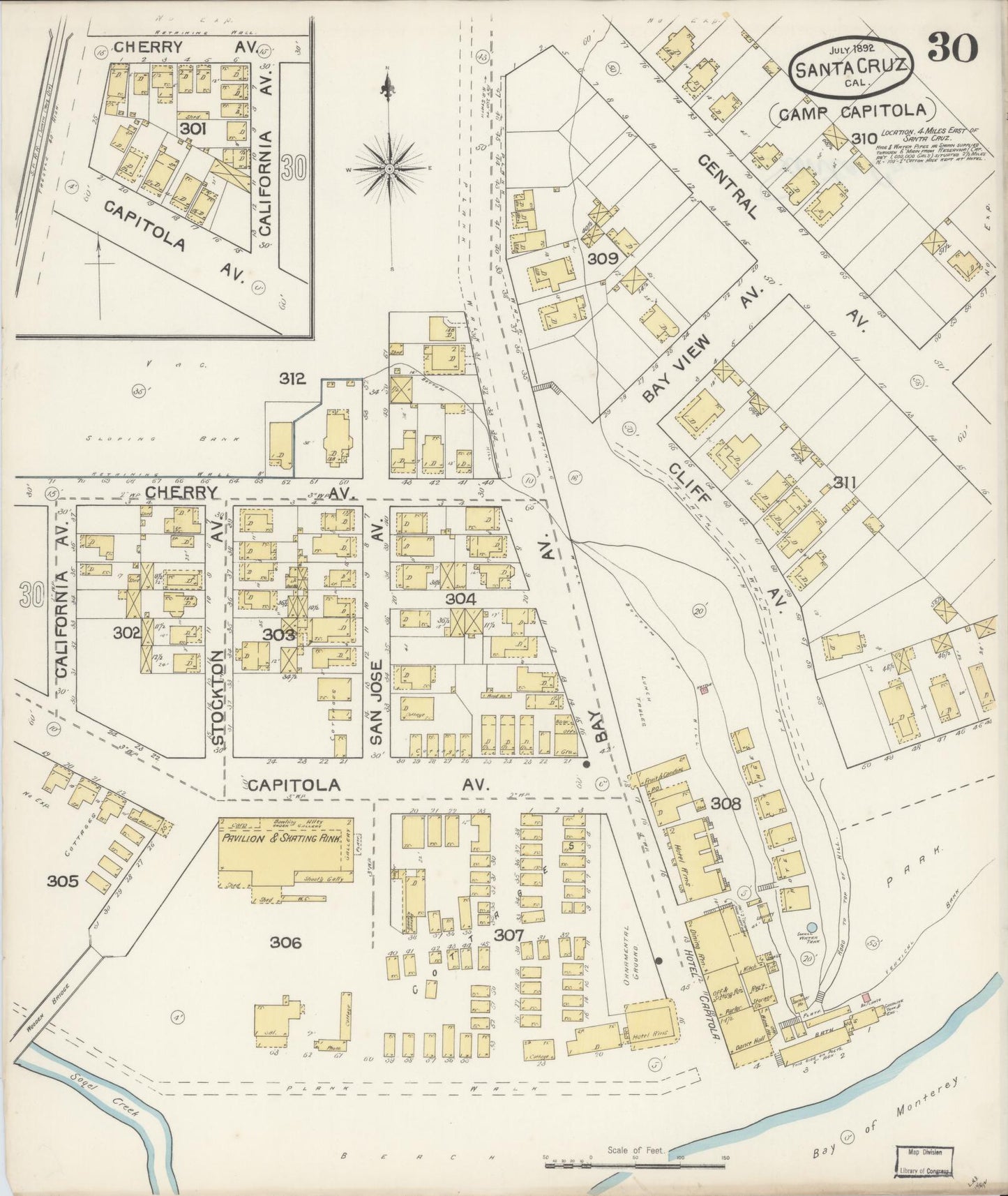 Sanborn Fire Insurance Map from Santa Cruz, Santa Cruz County, California (1892), Sheet #0030 - Complete Map Set gallery image, historic Sanborn map, vintage wall art, California California