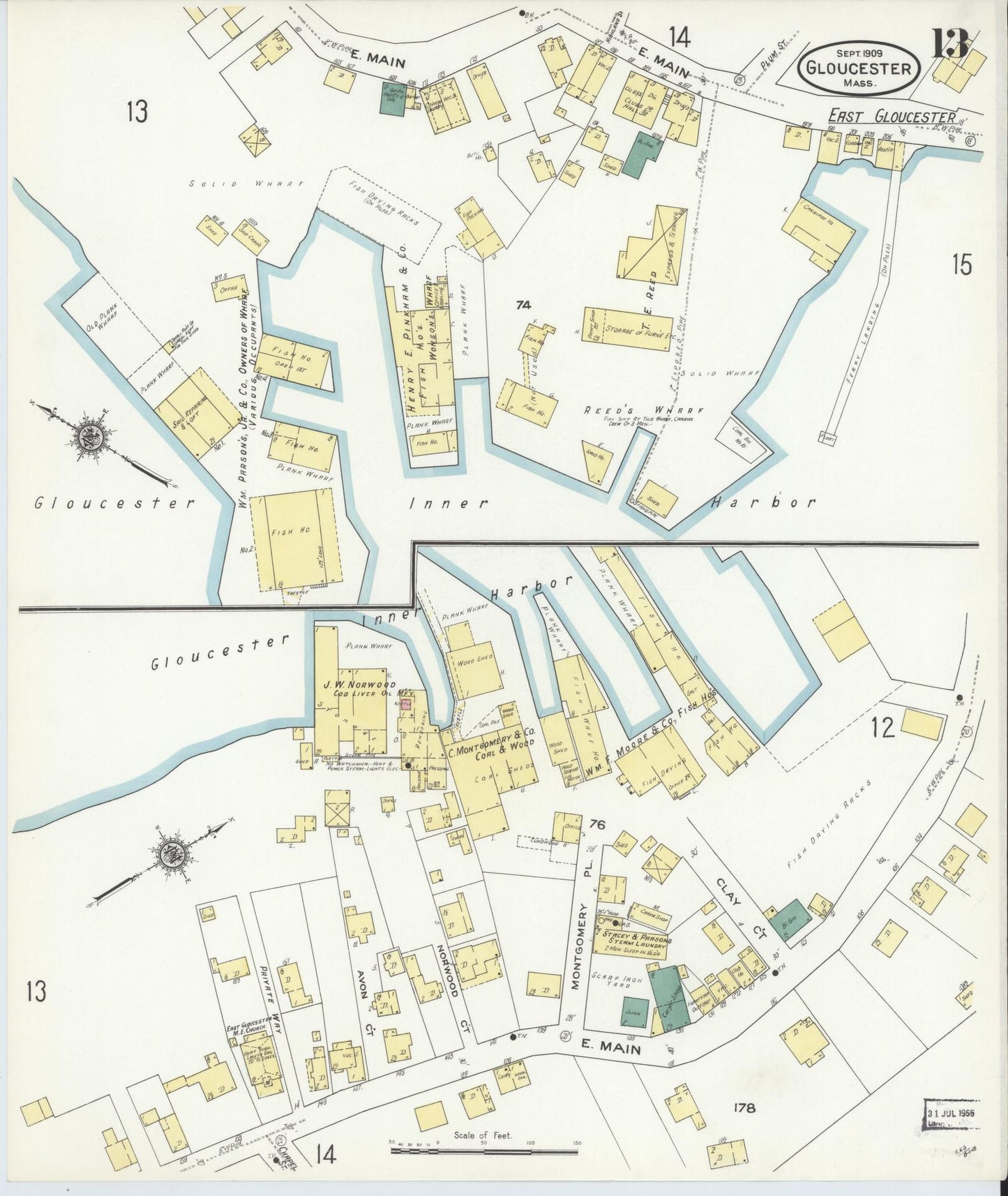Sanborn Fire Insurance Map from Gloucester, Essex County, Massachusetts (1909), Sheet #0013 - Complete Map Set gallery image, historic Sanborn map, vintage wall art, Massachusetts Massachusetts