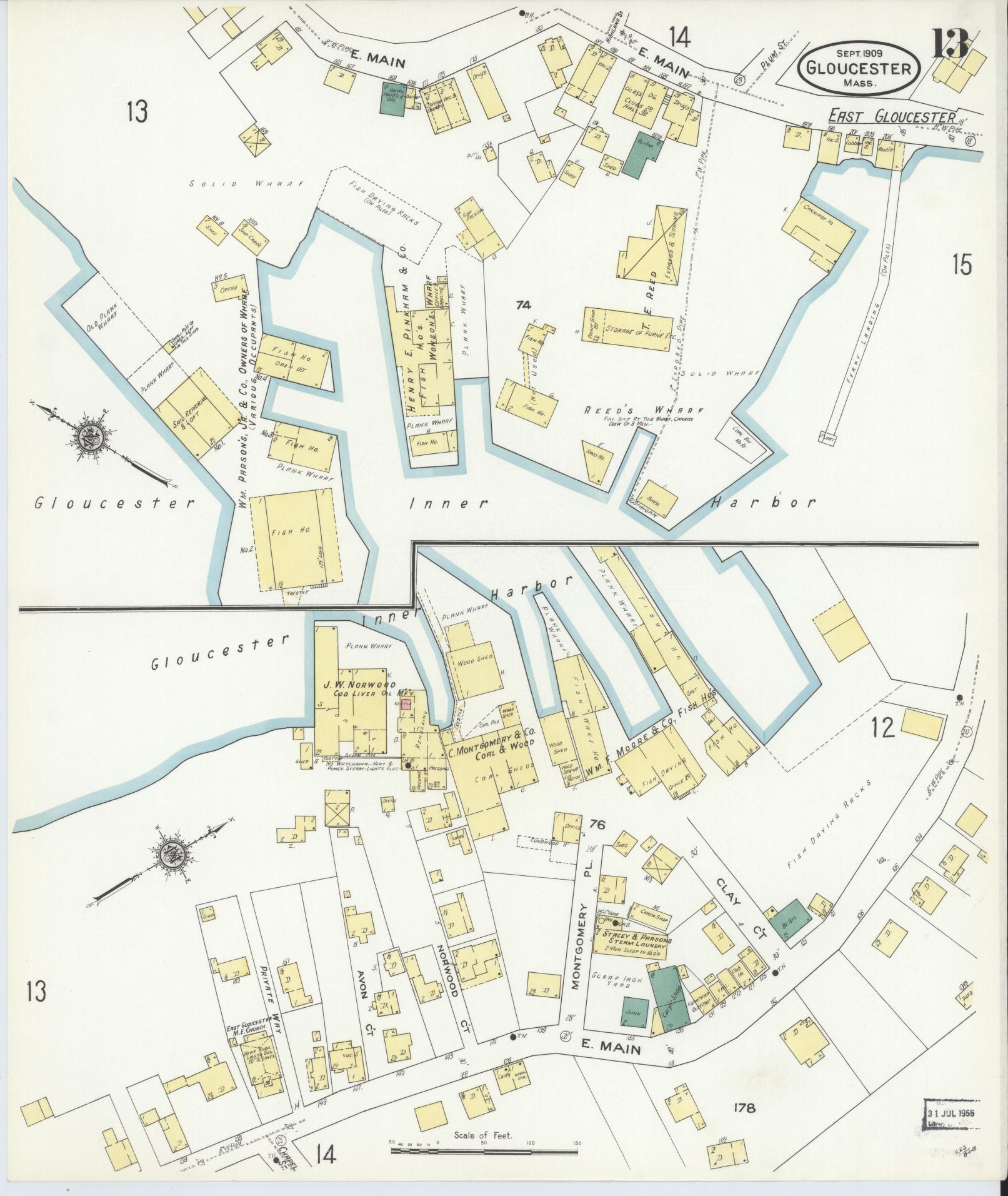 Sanborn Fire Insurance Map from Gloucester, Essex County, Massachusetts (1909), Sheet #0013 - Complete Map Set gallery image, historic Sanborn map, vintage wall art, Massachusetts Massachusetts