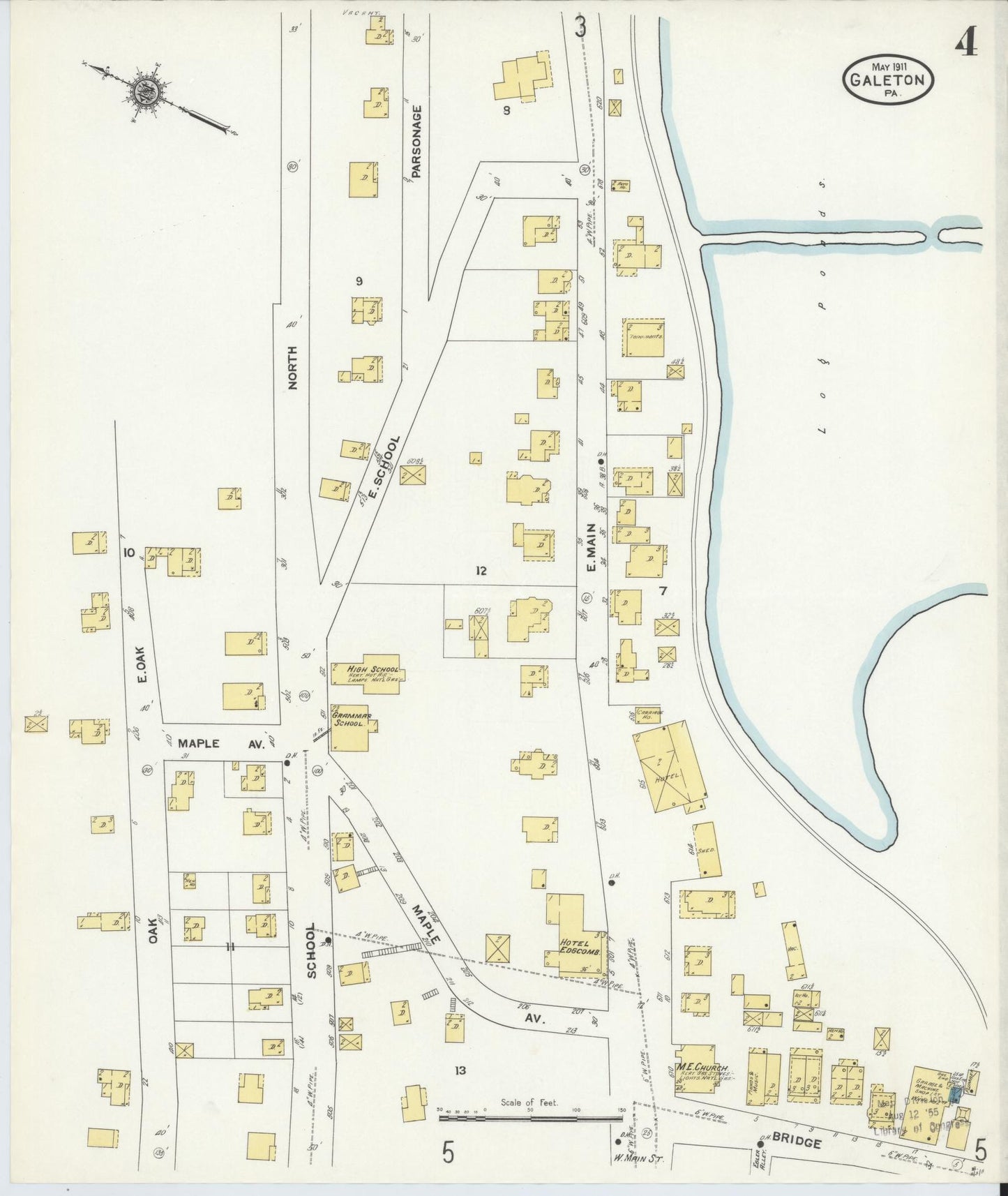 Sanborn Fire Insurance Map from Galeton, Potter County, Pennsylvania (1911), Sheet #0004 - Historic Sanborn Fire Insurance Map Print, vintage old map wall art, antique decor, genealogy gift, Pennsylvania Pennsylvania map