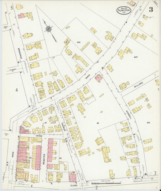 Sanborn Fire Insurance Map from Suncook, Merrimack County, New Hampshire (1912), Sheet #0003 - Historic Sanborn Fire Insurance Map Print, vintage old map wall art, antique decor, genealogy gift, New Hampshire New Hampshire map