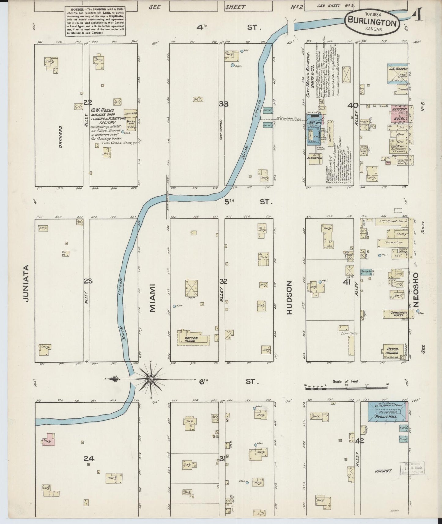 Sanborn Fire Insurance Map from Burlington, Coffey County, Kansas (1884), Sheet #0004 - Historic Sanborn Fire Insurance Map Print, vintage old map wall art, antique decor, genealogy gift, Kansas Kansas map