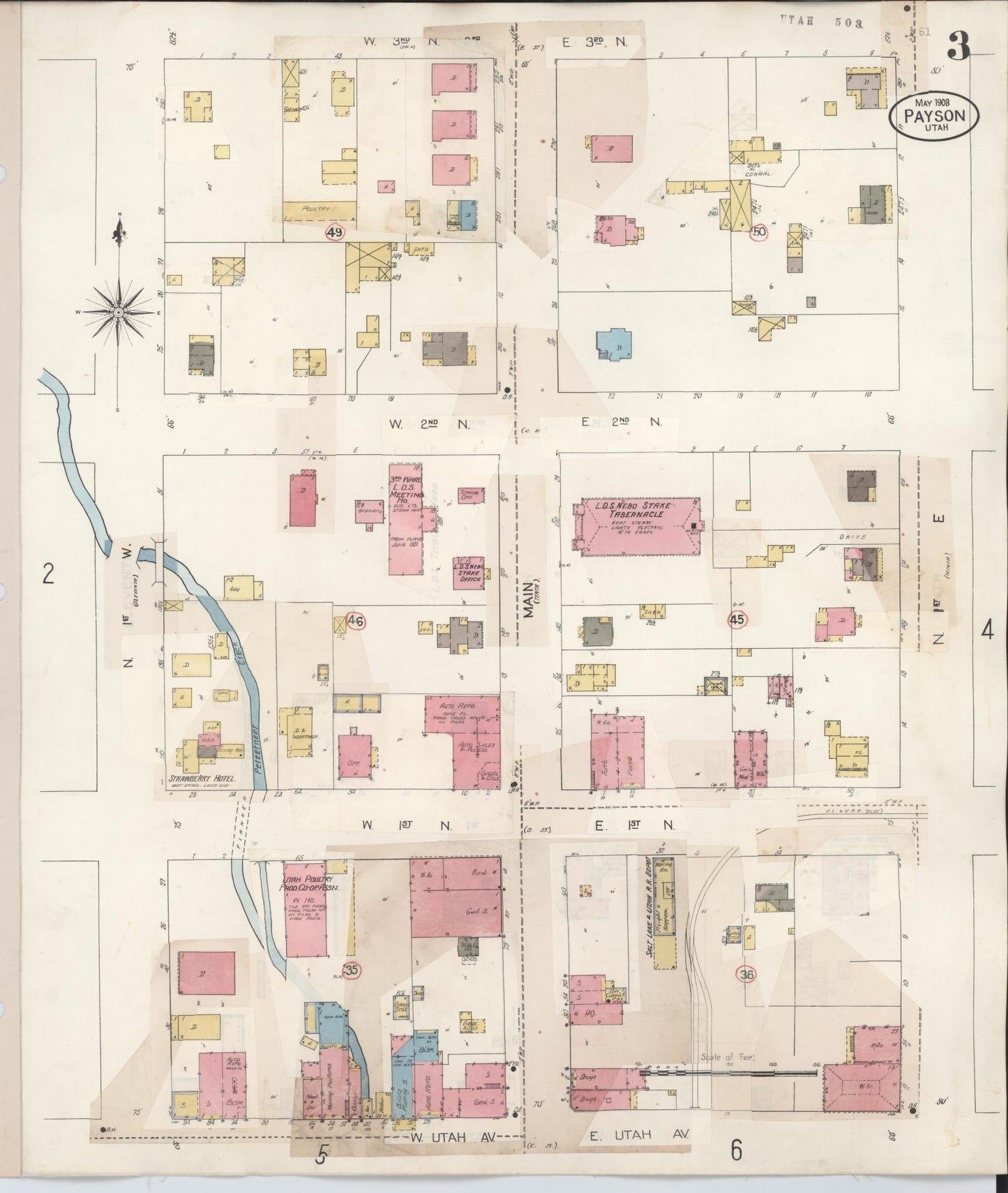 Sanborn Fire Insurance Map from Payson, Utah County, Utah (1931), Sheet #0003 - Complete Map Set gallery image, historic Sanborn map, vintage wall art, Payson Utah