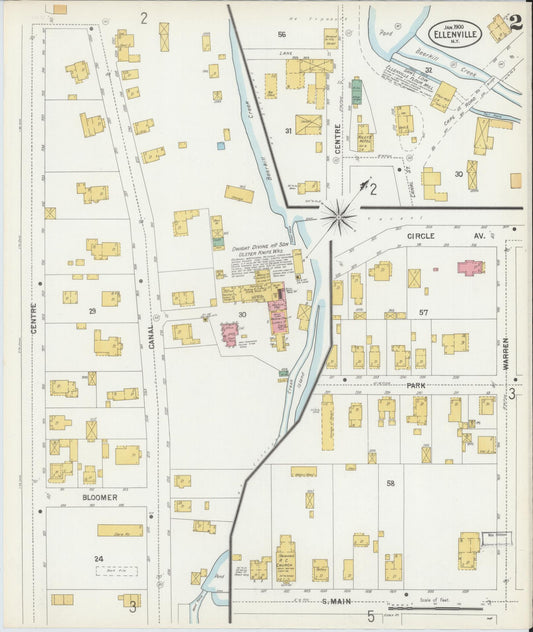 Sanborn Fire Insurance Map from Ellenville, Ulster County, New York (1900), Sheet #0002 - Historic Sanborn Fire Insurance Map Print, vintage old map wall art, antique decor, genealogy gift, New York New York map