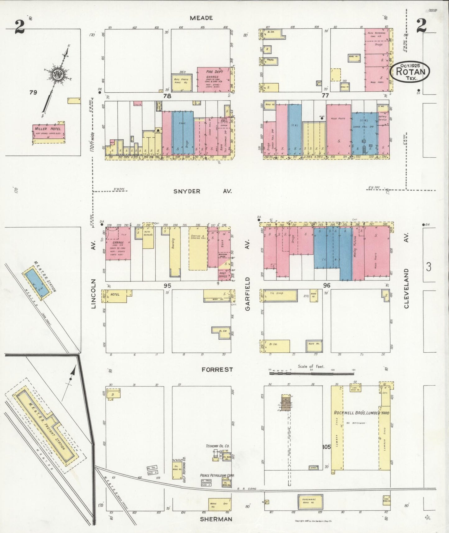 Sanborn Fire Insurance Map from Rotan, Fisher County, Texas (1925), Sheet #0002 - Complete Map Set gallery image, historic Sanborn map, vintage wall art, Texas Texas