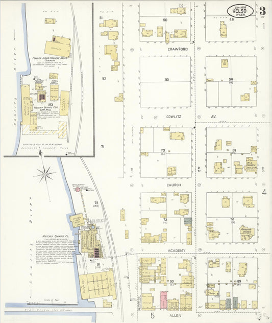 Sanborn Fire Insurance Map from Kelso, Cowlitz County, Washington (1908), Sheet #0003 - Historic Sanborn Fire Insurance Map Print, vintage old map wall art, antique decor, genealogy gift, Washington Washington map