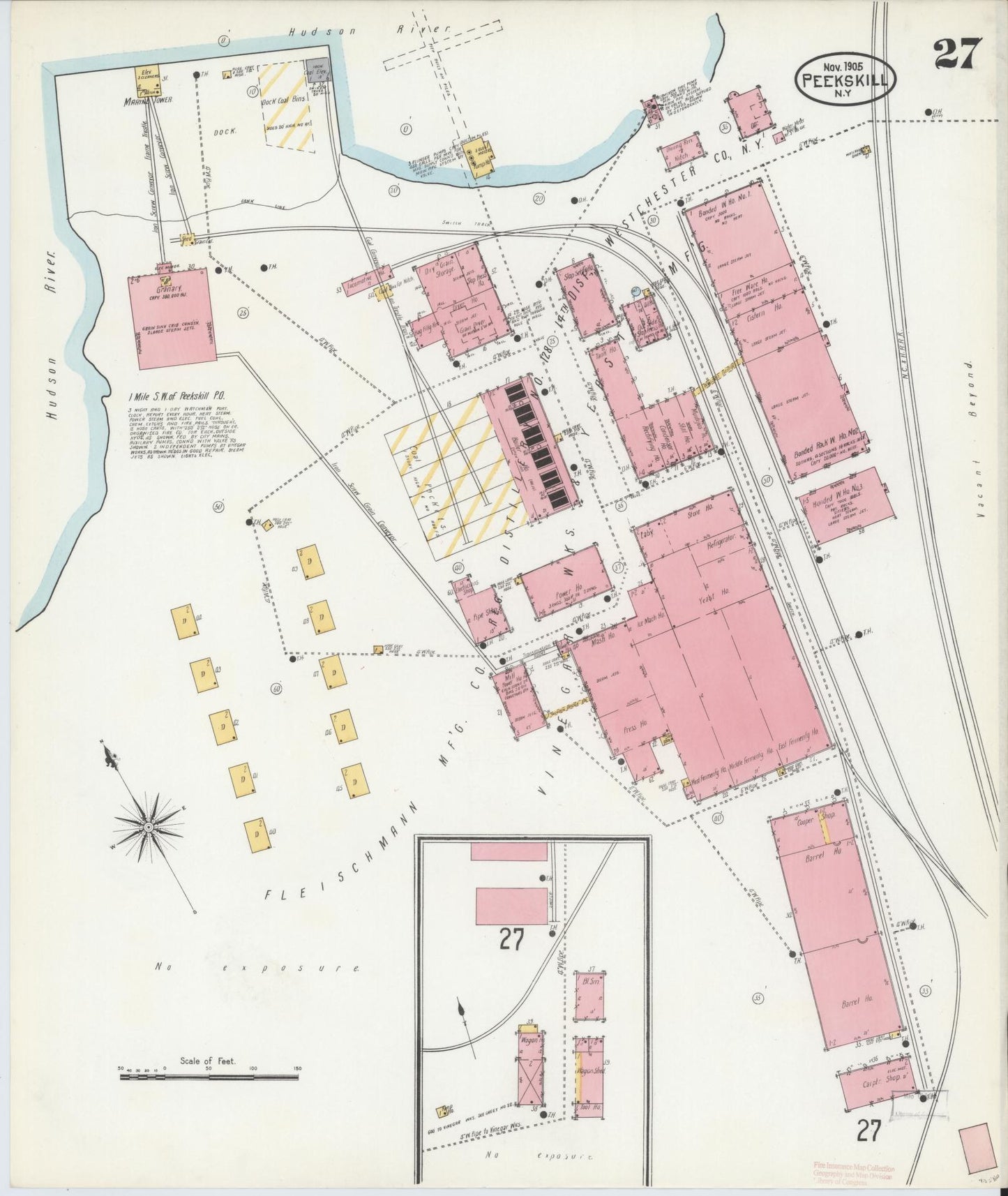 Sanborn Fire Insurance Map from Peekskill, Westchester County, New York (1905), Sheet #0027 - Historic Sanborn Fire Insurance Map Print, vintage old map wall art, antique decor, genealogy gift, New York New York map