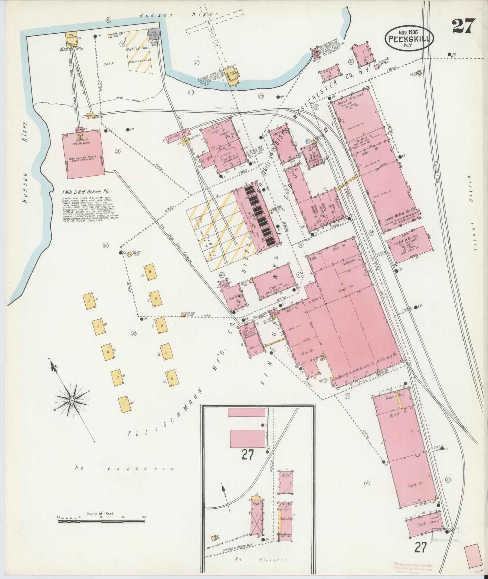 Sanborn Fire Insurance Map from Peekskill, Westchester County, New York (1905), Sheet #0027 - Historic Sanborn Fire Insurance Map Print, vintage old map wall art, antique decor, genealogy gift, New York New York map