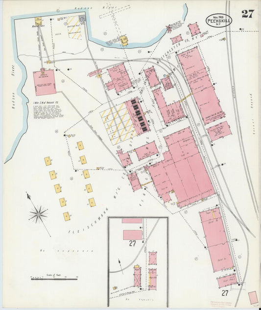 Sanborn Fire Insurance Map from Peekskill, Westchester County, New York (1905), Sheet #0027 - Historic Sanborn Fire Insurance Map Print, vintage old map wall art, antique decor, genealogy gift, New York New York map