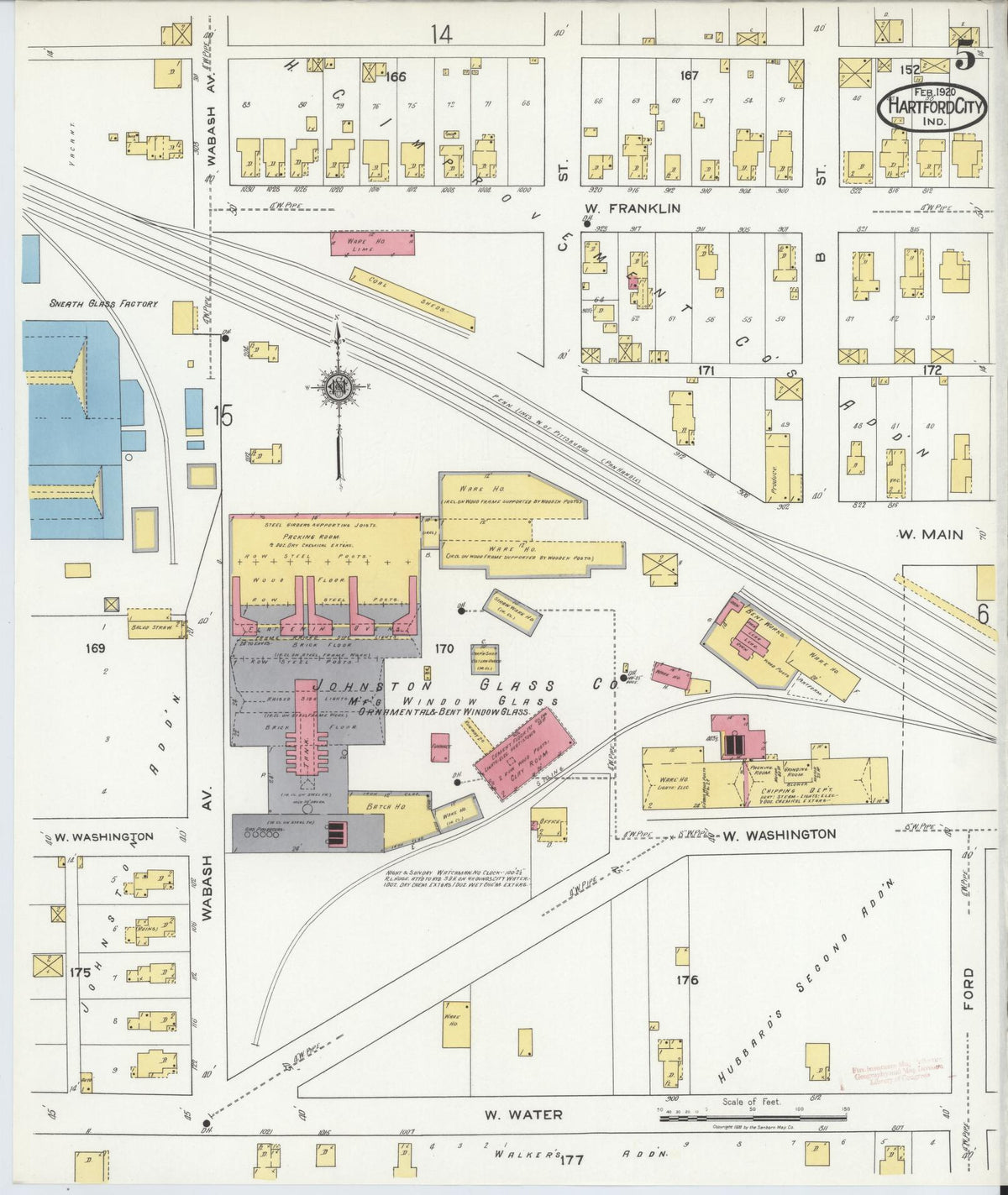Sanborn Fire Insurance Map from Hartford City, Blackford County, Indiana (1920), Sheet #0005 - Historic Sanborn Fire Insurance Map Print, vintage old map wall art, antique decor, genealogy gift, Indiana Indiana map