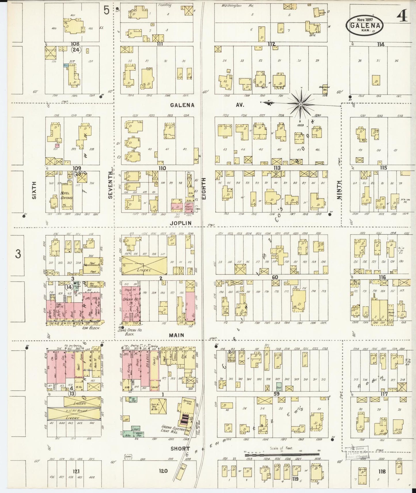 Sanborn Fire Insurance Map from Galena, Cherokee County, Kansas (1897), Sheet #0004 - Historic Sanborn Fire Insurance Map Print, vintage old map wall art, antique decor, genealogy gift, Kansas Kansas map