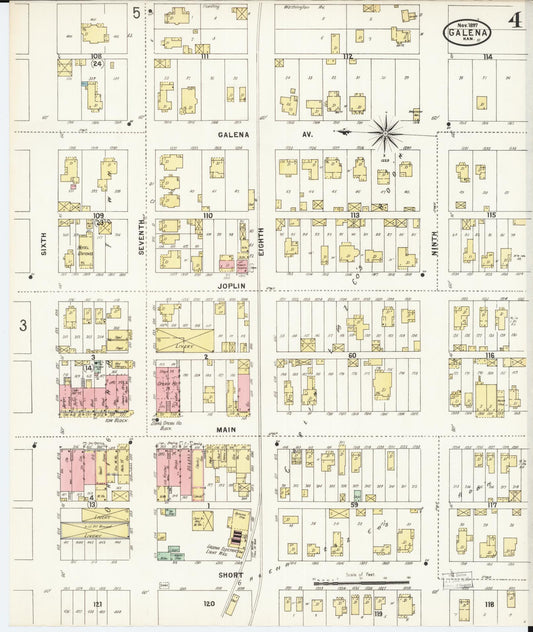 Sanborn Fire Insurance Map from Galena, Cherokee County, Kansas (1897), Sheet #0004 - Historic Sanborn Fire Insurance Map Print, vintage old map wall art, antique decor, genealogy gift, Kansas Kansas map