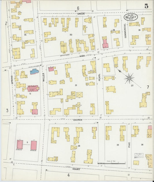 Sanborn Fire Insurance Map from Belfast, Waldo County, Maine (1901), Sheet #0005 - Historic Sanborn Fire Insurance Map Print, vintage old map wall art, antique decor, genealogy gift, Maine Maine map