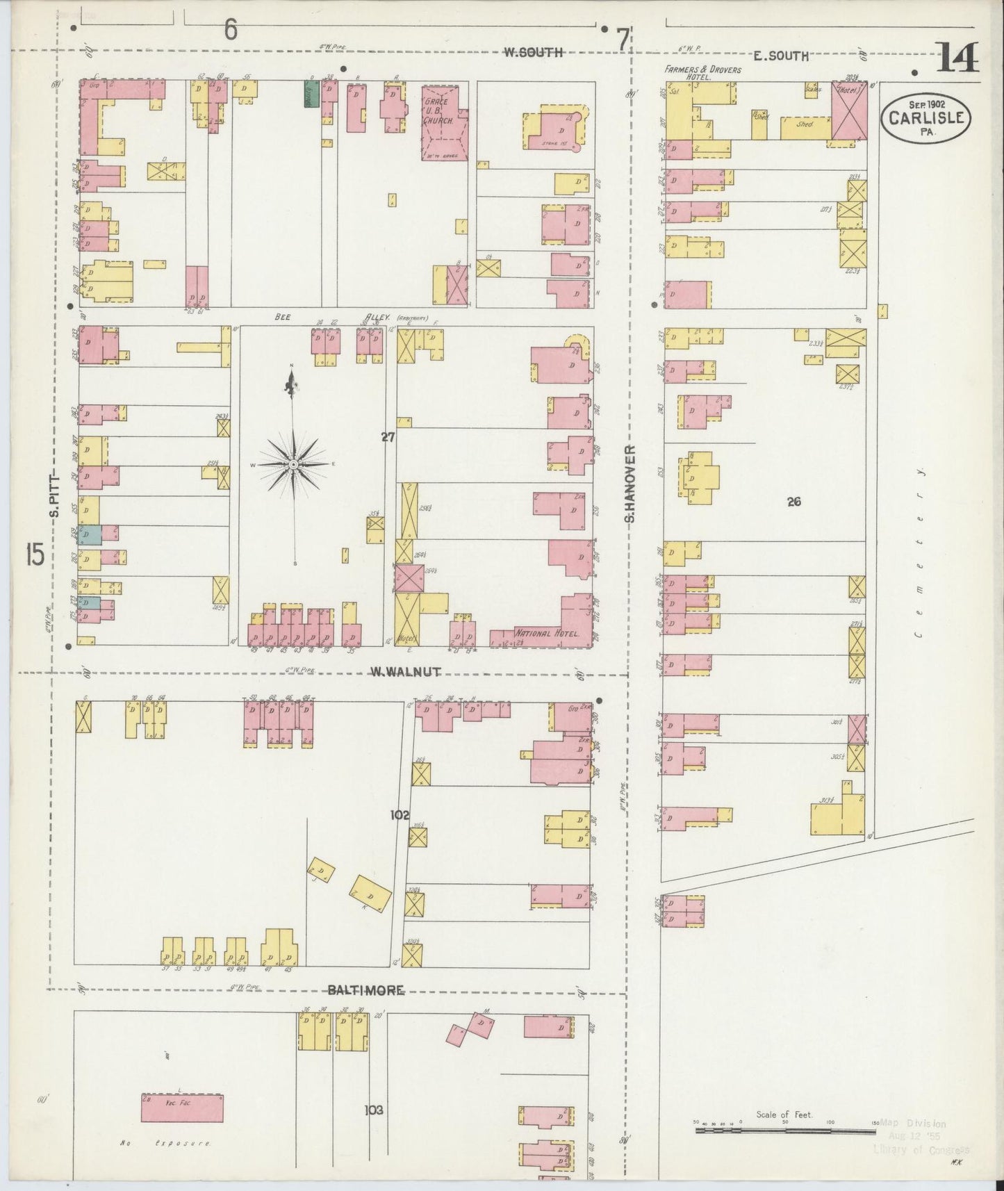Sanborn Fire Insurance Map from Carlisle, Cumberland County, Pennsylvania (1902), Sheet #0014 - Historic Sanborn Fire Insurance Map Print, vintage old map wall art, antique decor, genealogy gift, Pennsylvania Pennsylvania map