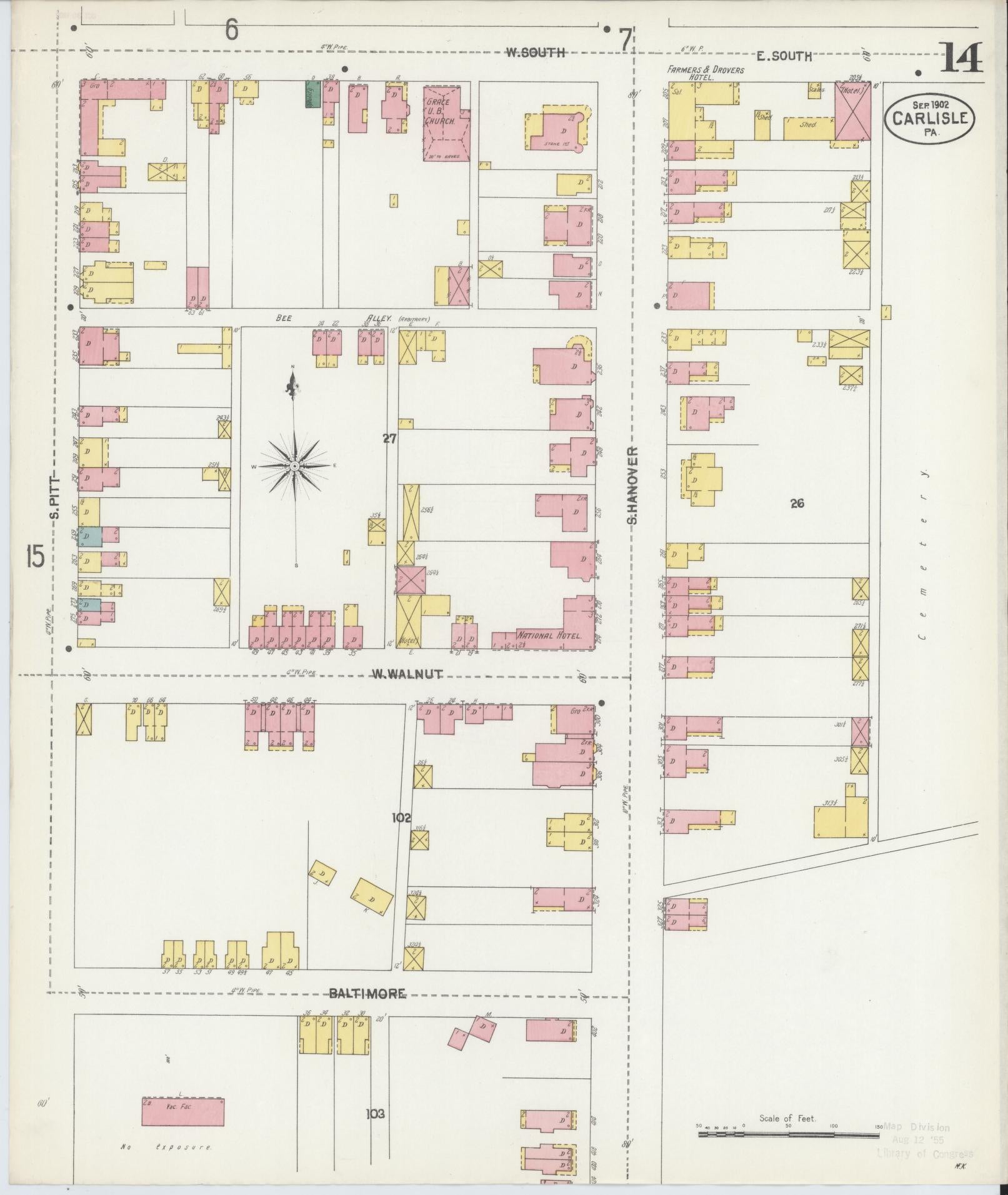 Sanborn Fire Insurance Map from Carlisle, Cumberland County, Pennsylvania (1902), Sheet #0014 - Historic Sanborn Fire Insurance Map Print, vintage old map wall art, antique decor, genealogy gift, Pennsylvania Pennsylvania map