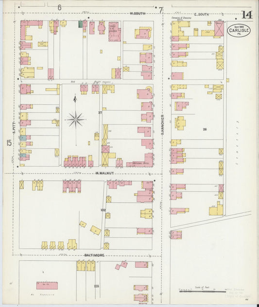 Sanborn Fire Insurance Map from Carlisle, Cumberland County, Pennsylvania (1902), Sheet #0014 - Historic Sanborn Fire Insurance Map Print, vintage old map wall art, antique decor, genealogy gift, Pennsylvania Pennsylvania map