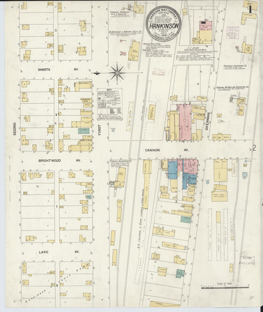 Sanborn Fire Insurance Map from Hankinson, Richland County, North Dakota (1908), Sheet #0001 - Complete Map Set gallery image, historic Sanborn map, vintage wall art, North Dakota North Dakota