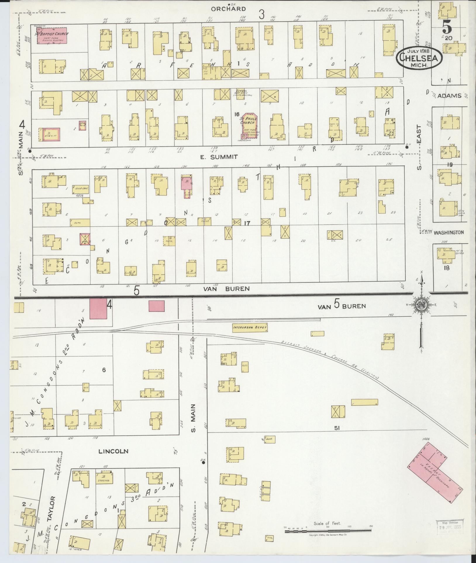 Sanborn Fire Insurance Map from Chelsea, Washtenaw County, Michigan (1918), Sheet #0005 - Complete Map Set gallery image, historic Sanborn map, vintage wall art, Michigan Michigan