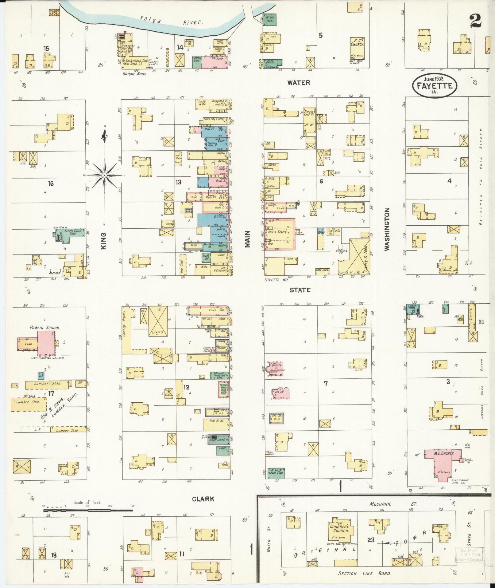 Sanborn Fire Insurance Map from Fayette, Fayette County, Iowa (1902), Sheet #0002 - Historic Sanborn Fire Insurance Map Print, vintage old map wall art