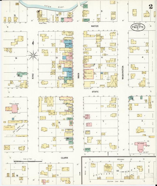 Sanborn Fire Insurance Map from Fayette, Fayette County, Iowa (1902), Sheet #0002 - Historic Sanborn Fire Insurance Map Print, vintage old map wall art