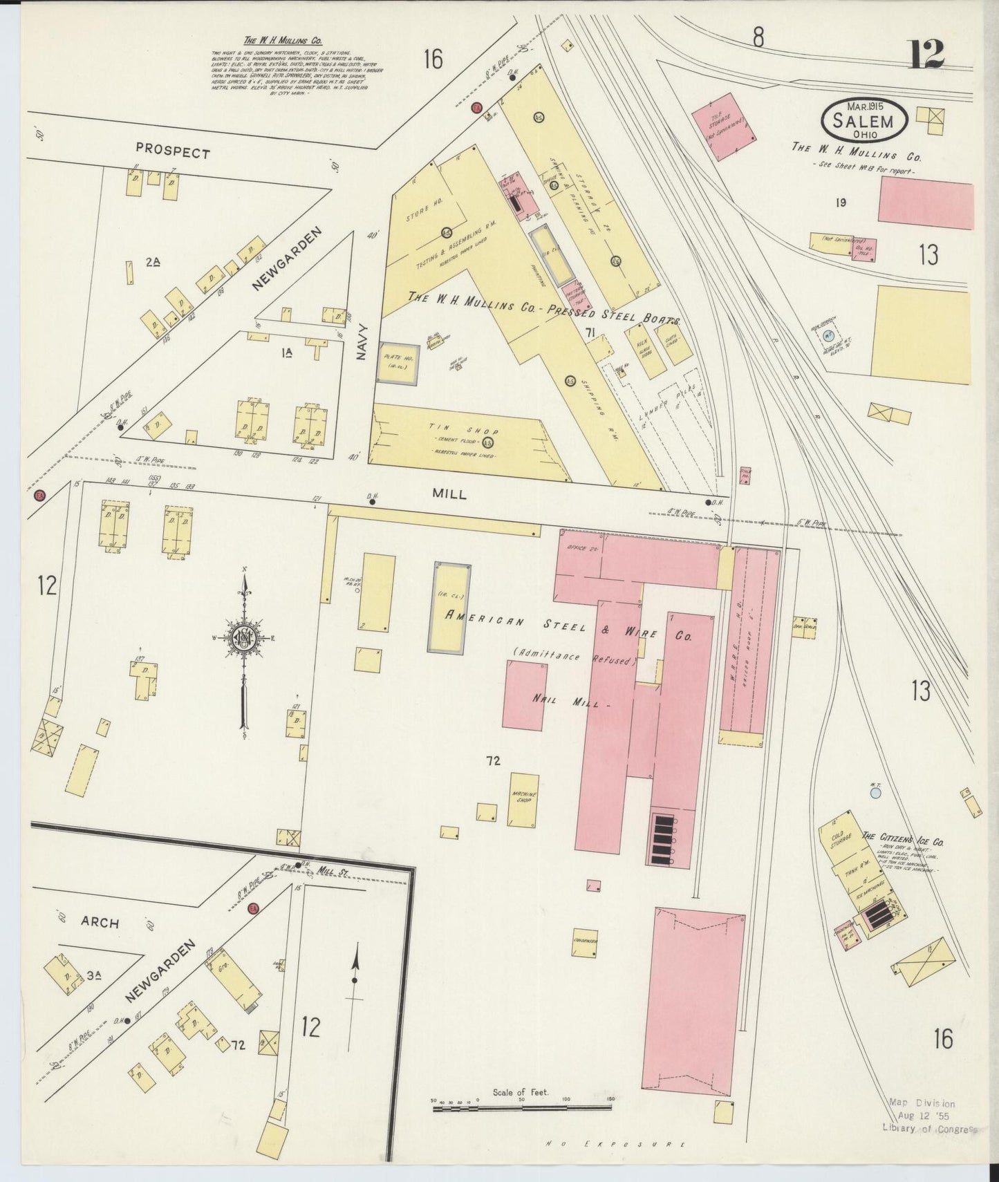 Sanborn Fire Insurance Map from Salem, Columbiana County, Ohio (1915), Sheet #0012 - Historic Sanborn Fire Insurance Map Print, vintage old map wall art, antique decor, genealogy gift, Ohio Ohio map