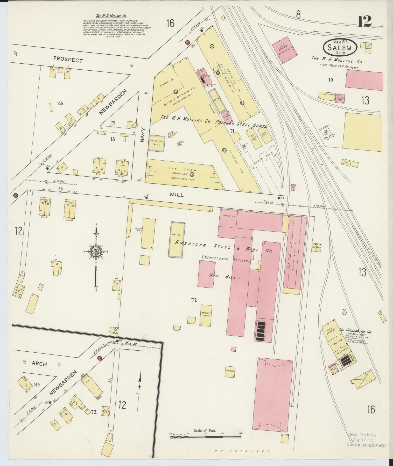 Sanborn Fire Insurance Map from Salem, Columbiana County, Ohio (1915), Sheet #0012 - Historic Sanborn Fire Insurance Map Print, vintage old map wall art, antique decor, genealogy gift, Ohio Ohio map
