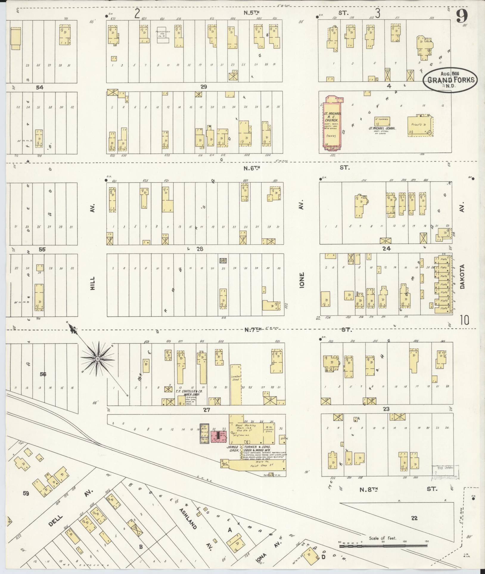 Sanborn Fire Insurance Map from Grand Forks, Grand Forks County, North Dakota (1906), Sheet #0009 - Complete Map Set gallery image, historic Sanborn map, vintage wall art, North Dakota North Dakota