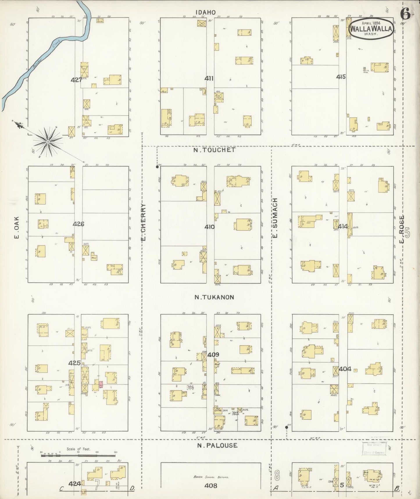 Sanborn Fire Insurance Map from Walla Walla, Walla Walla County, Washington (1894), Sheet #0006 - Complete Map Set gallery image, historic Sanborn map, vintage wall art, Washington Washington