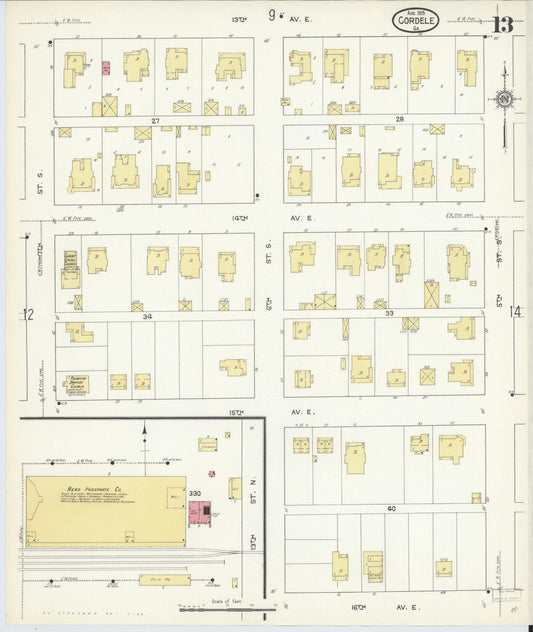 Sanborn Fire Insurance Map from Cordele, Crisp County, Georgia (1913), Sheet #0013 - Historic Sanborn Fire Insurance Map Print, vintage old map wall art, antique decor, genealogy gift, Georgia Georgia map