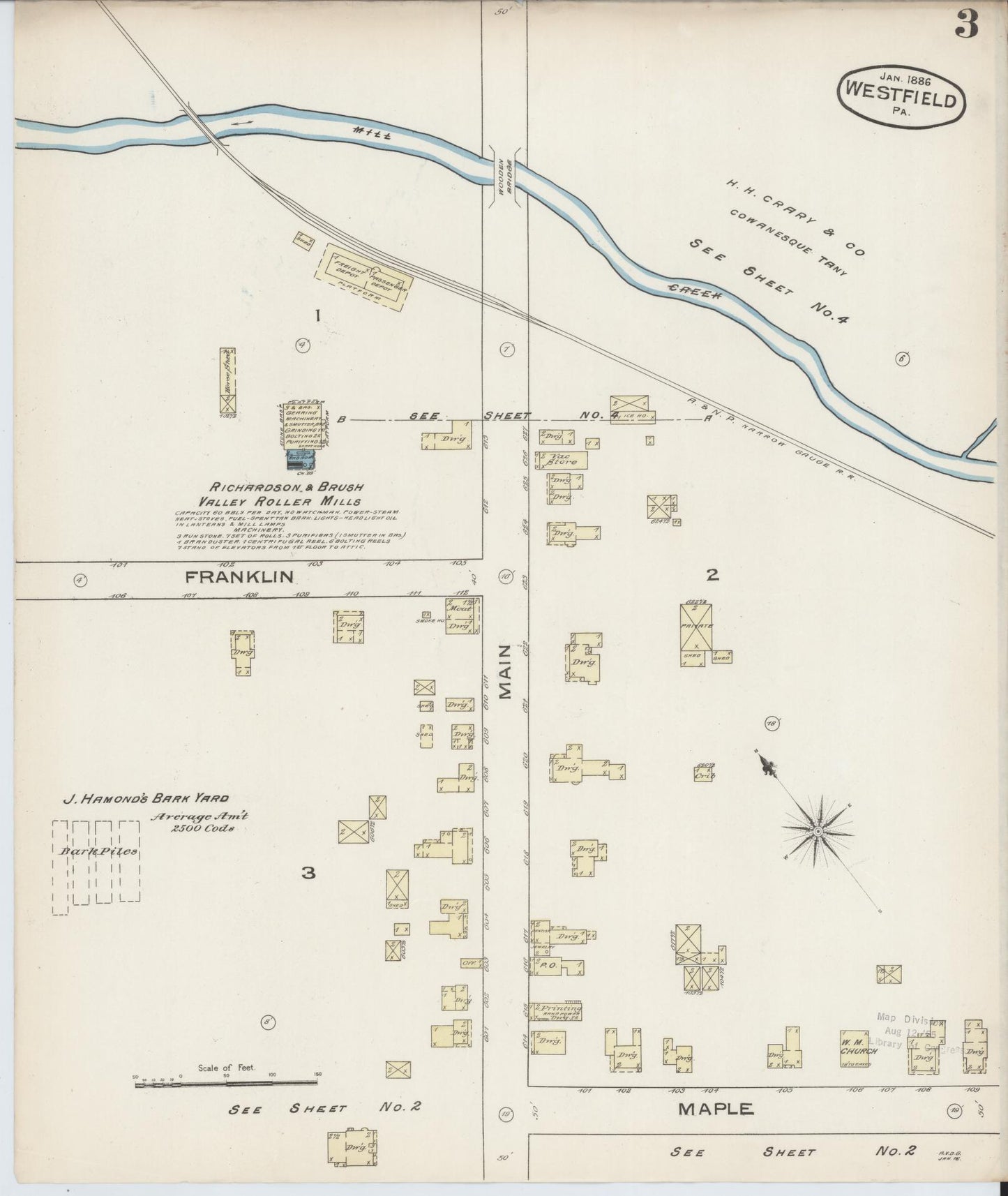 Sanborn Fire Insurance Map from Westfield, Tioga County, Pennsylvania (1886), Sheet #0003 - Complete Map Set gallery image, historic Sanborn map, vintage wall art, Pennsylvania Pennsylvania