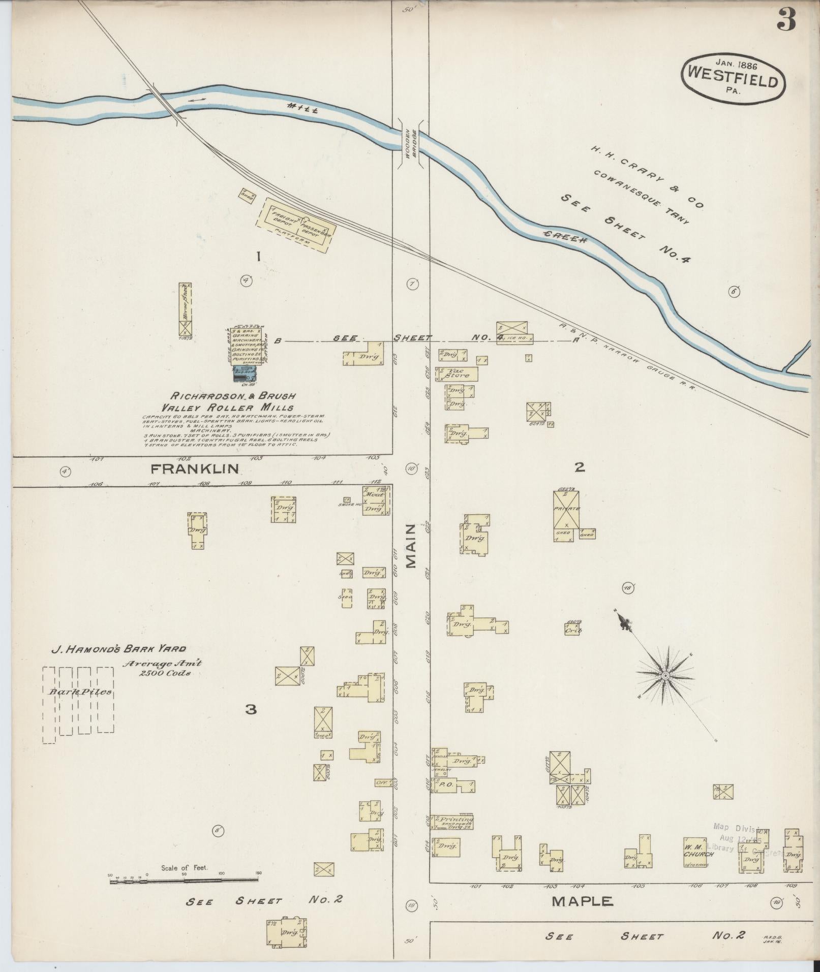 Sanborn Fire Insurance Map from Westfield, Tioga County, Pennsylvania (1886), Sheet #0003 - Complete Map Set gallery image, historic Sanborn map, vintage wall art, Pennsylvania Pennsylvania