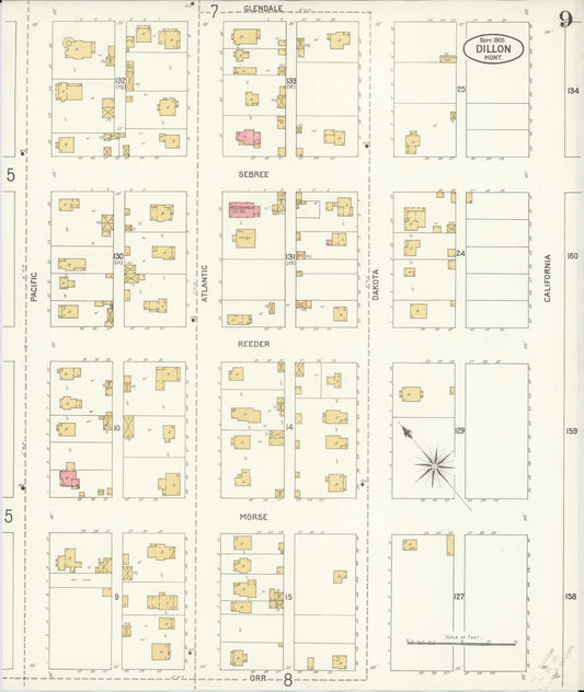 Sanborn Fire Insurance Map from Dillon, Beaverhead County, Montana (1905), Sheet #0009 - Historic Sanborn Fire Insurance Map Print, vintage old map wall art, antique decor, genealogy gift, Montana Montana map