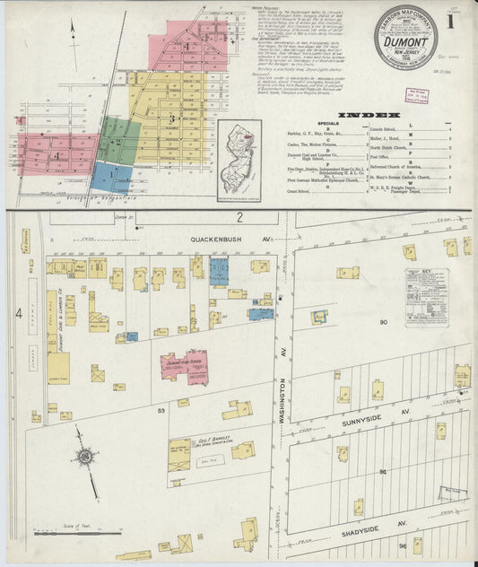 Sanborn Fire Insurance Map from Dumont, Bergen County, New Jersey (1916), Sheet #0001 - Complete Map Set gallery image, historic Sanborn map, vintage wall art, New Jersey New Jersey
