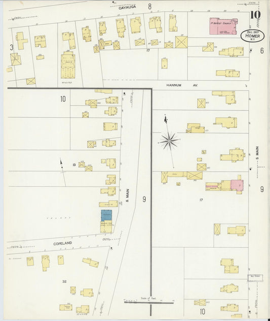 Sanborn Fire Insurance Map from Homer, Cortland County, New York (1907), Sheet #0010 - Historic Sanborn Fire Insurance Map Print, vintage old map wall art, antique decor, genealogy gift, New York New York map