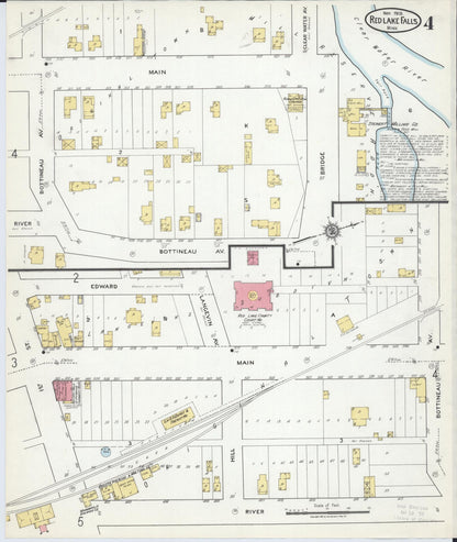 Sanborn Fire Insurance Map from Red Lake Falls, Red Lake County, Minnesota (1918), Sheet #0004 - Historic Sanborn Fire Insurance Map Print, vintage old map wall art, antique decor, genealogy gift, Minnesota Minnesota map