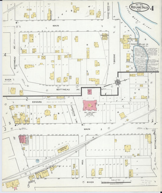 Sanborn Fire Insurance Map from Red Lake Falls, Red Lake County, Minnesota (1918), Sheet #0004 - Historic Sanborn Fire Insurance Map Print, vintage old map wall art, antique decor, genealogy gift, Minnesota Minnesota map