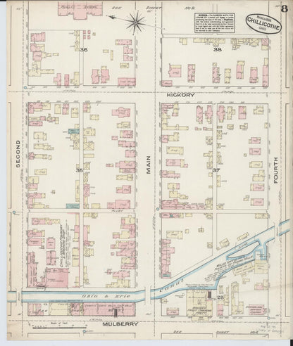 Sanborn Fire Insurance Map from Chillicothe, Ross County, Ohio (1884), Sheet #0008 - Historic Sanborn Fire Insurance Map Print, vintage old map wall art, antique decor, genealogy gift, Ohio Ohio map