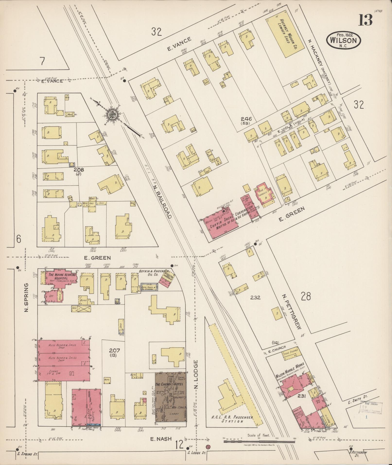 Sanborn Fire Insurance Map from Wilson, Wilson County, North Carolina (1922), Sheet #0013 - Complete Map Set gallery image, historic Sanborn map, vintage wall art, North Carolina North Carolina