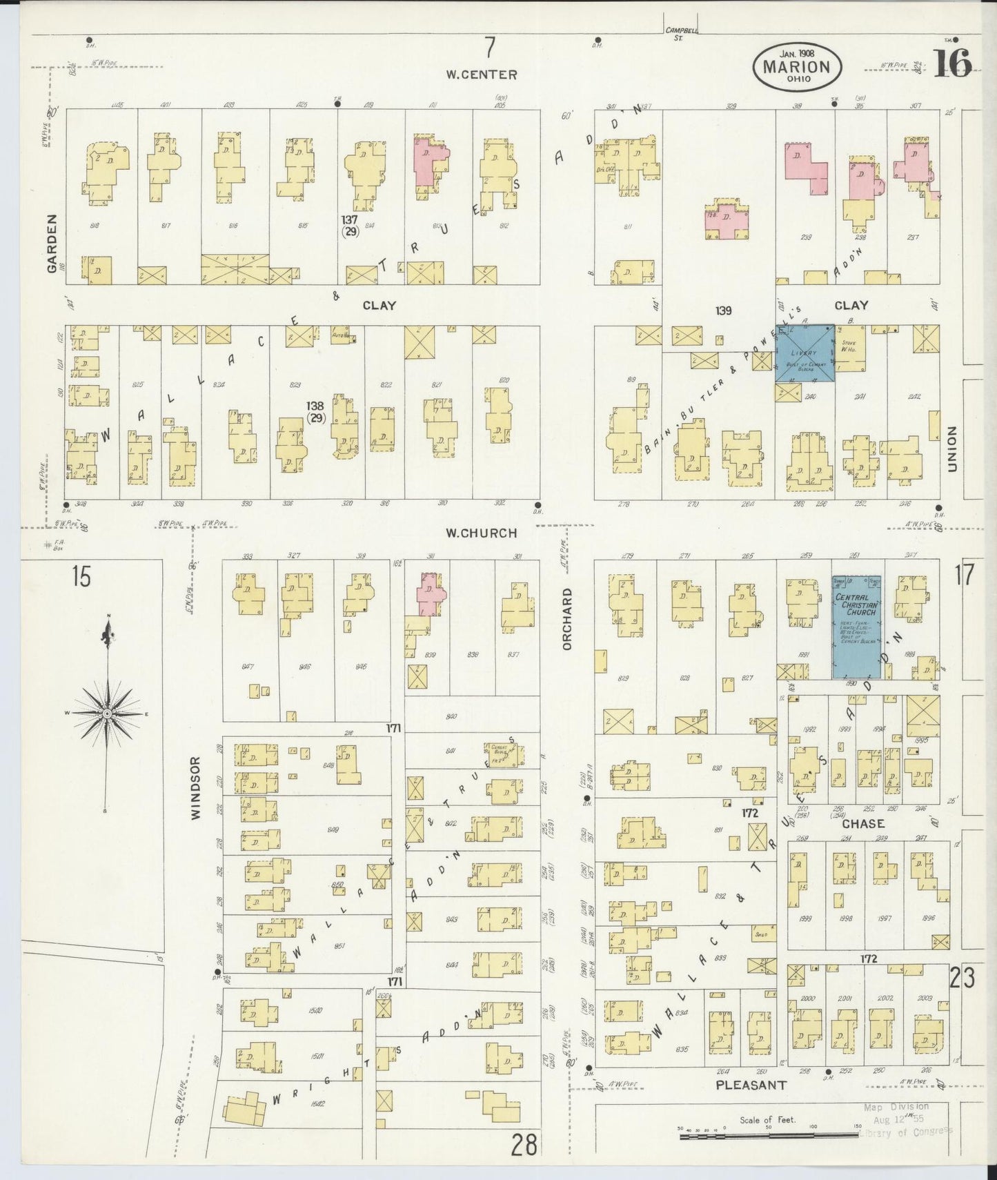 Sanborn Fire Insurance Map from Marion, Marion County, Ohio (1908), Sheet #0016 - Historic Sanborn Fire Insurance Map Print, vintage old map wall art, antique decor, genealogy gift, Ohio Ohio map