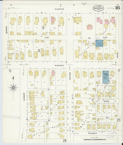 Sanborn Fire Insurance Map from Marion, Marion County, Ohio (1908), Sheet #0016 - Historic Sanborn Fire Insurance Map Print, vintage old map wall art, antique decor, genealogy gift, Ohio Ohio map