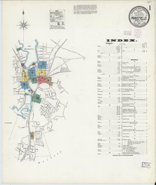 Sanborn Fire Insurance Map from Wakefield, Middlesex County, Massachusetts (1903), Sheet #0001 - Complete Map Set gallery image, historic Sanborn map, vintage wall art, Massachusetts Massachusetts