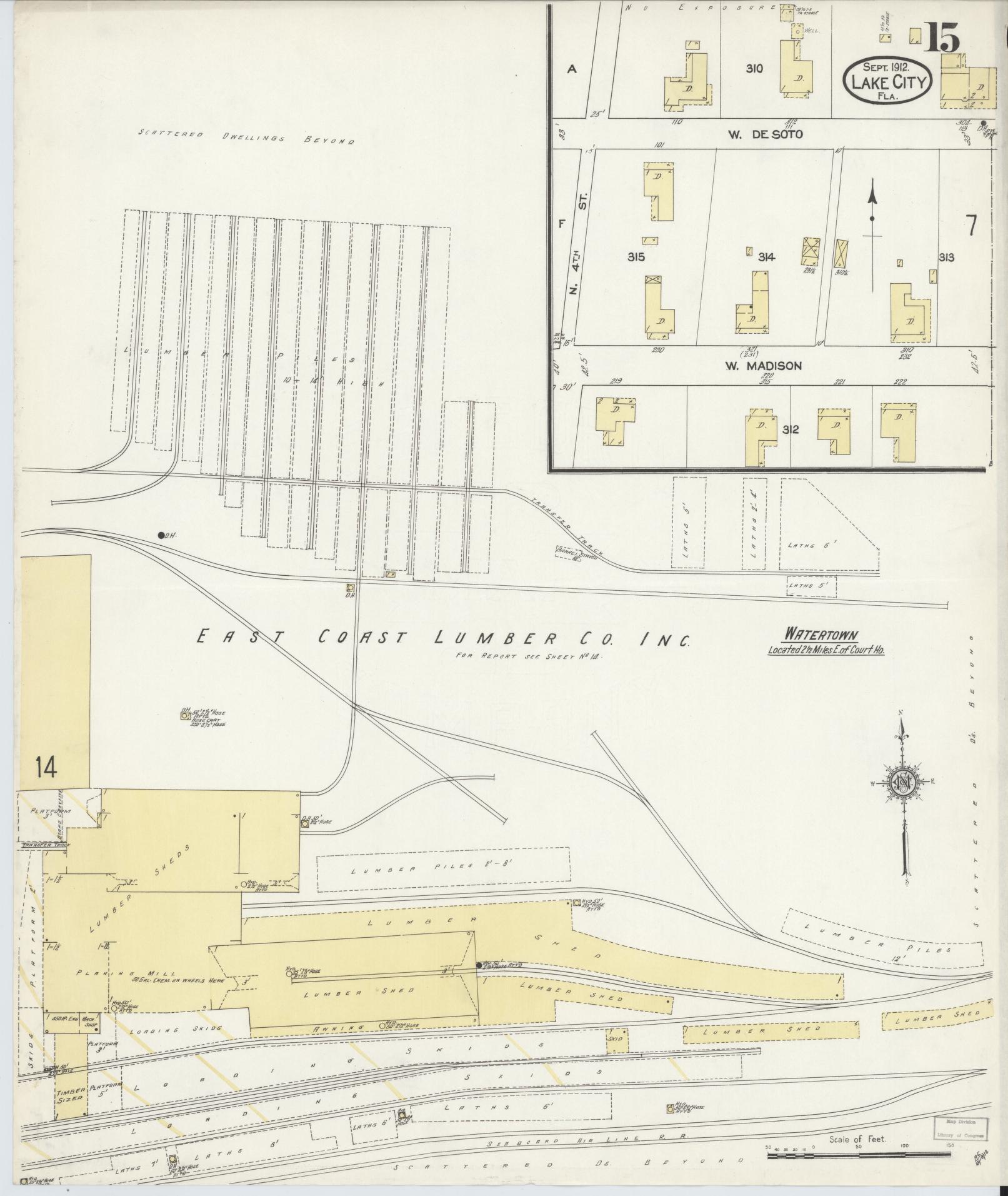 Sanborn Fire Insurance Map from Lake City, Columbia County, Florida (1912), Sheet #0015 - Historic Sanborn Fire Insurance Map Print, vintage old map wall art, antique decor, genealogy gift, Florida Florida map