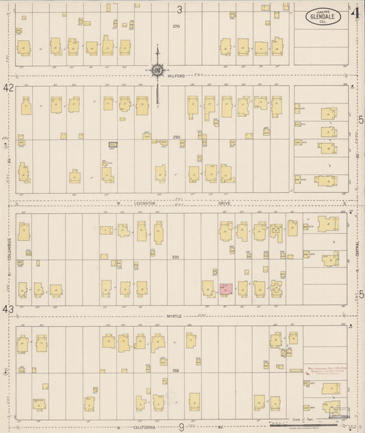 Sanborn Fire Insurance Map from Glendale, Los Angeles County, California (1919), Sheet #0004 - Historic Sanborn Fire Insurance Map Print, vintage old map wall art, antique decor, genealogy gift, California California map